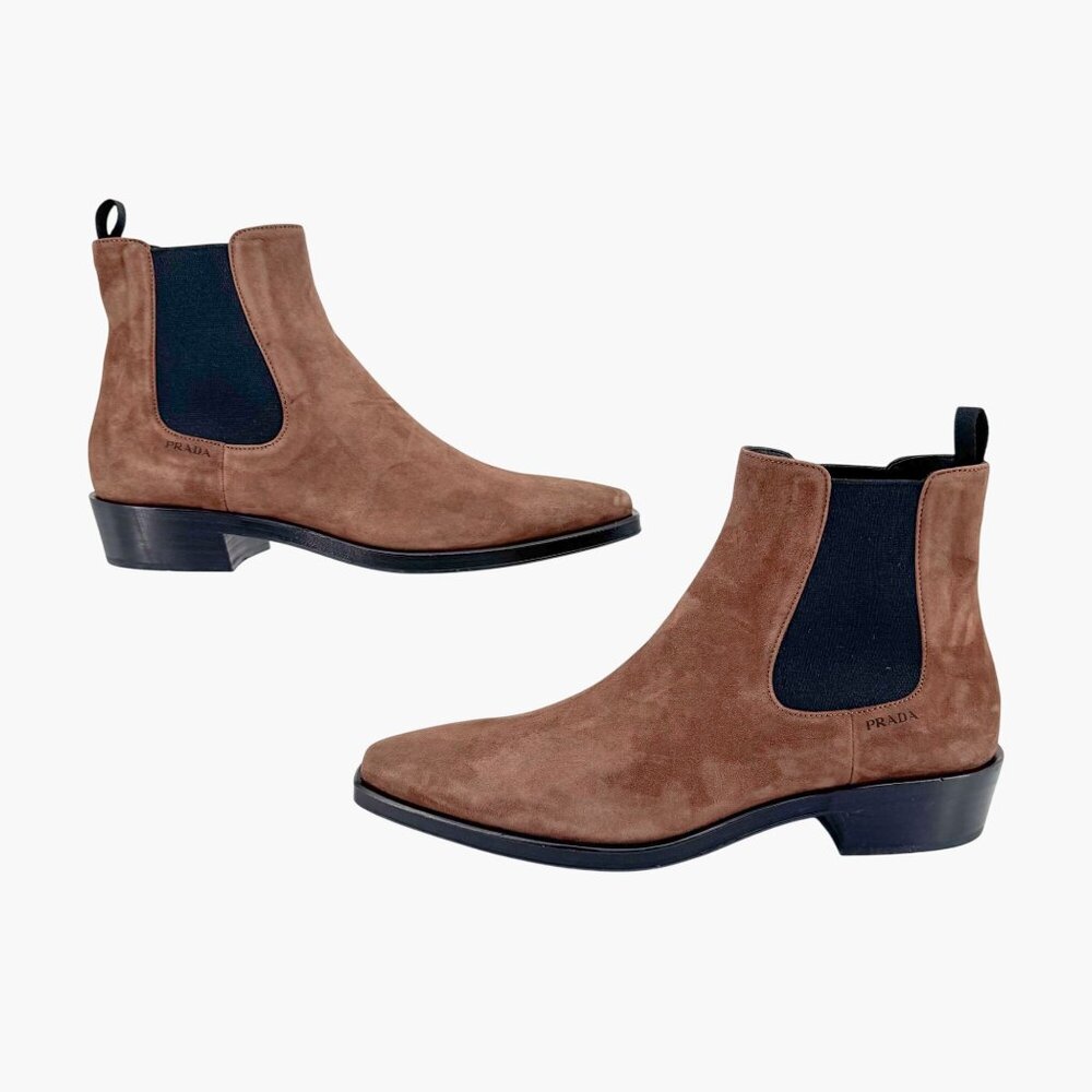 Prada Brown Suede Chelsea Ankle Boots - Picture 8 of 14